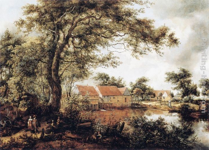Meindert Hobbema Wooded Landscape with Water Mill